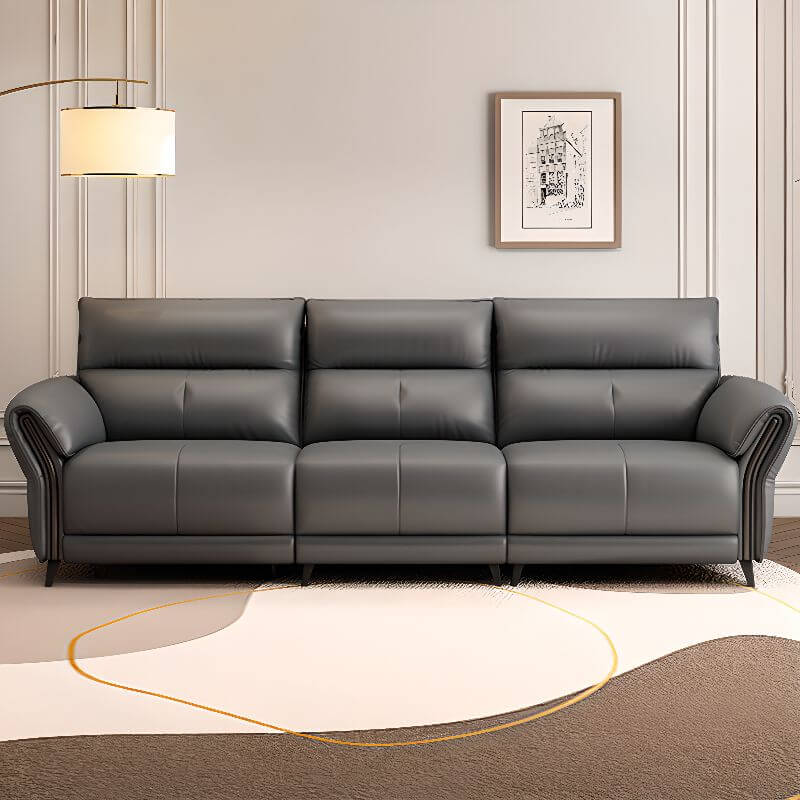 Simplistic Solid Color Water Resistant Grey Genuine Leather Floor Sofa for 2 to 4 Seaters Secondary image