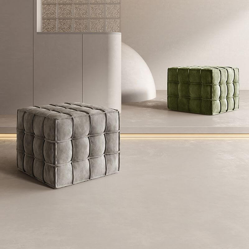 Simplistic Square Solid Color Cube Ottoman Ink