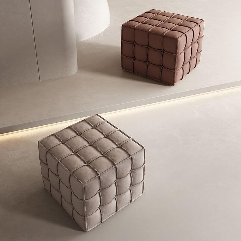 Simplistic Square Solid Color Cube Ottoman in Ink/Blue/Lime Green with Pine Frame Secondary image