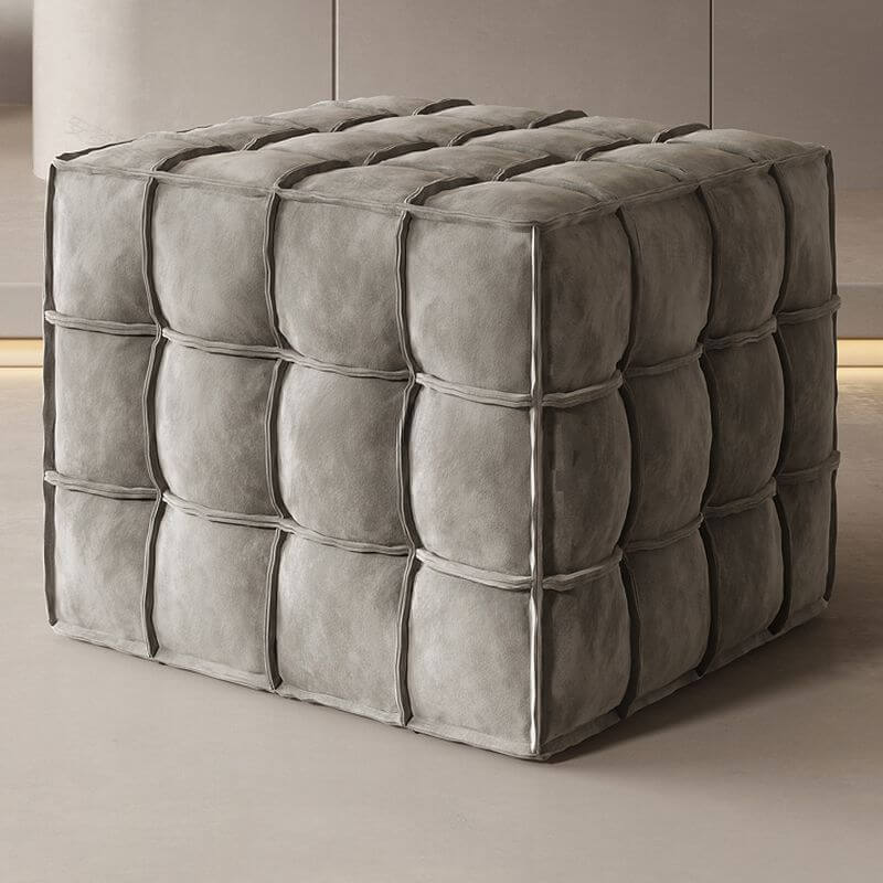 Pine Frame Detail of Cube Ottoman