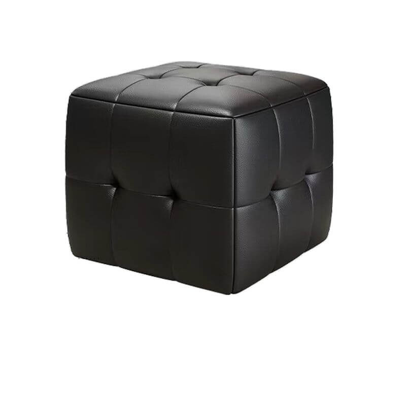 Simplistic Square Solid Color Pouf with Ink Upholstery and Sponge Fill, Decorative-stitched Tufting Secondary image