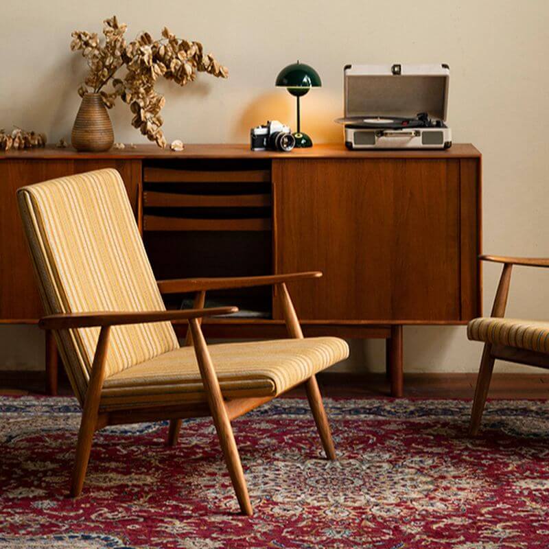 Simplistic Striped Yellow Accent Chair with Tight Back and Armrest Secondary image