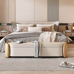 Dark grey upholstered bench with cushioned top