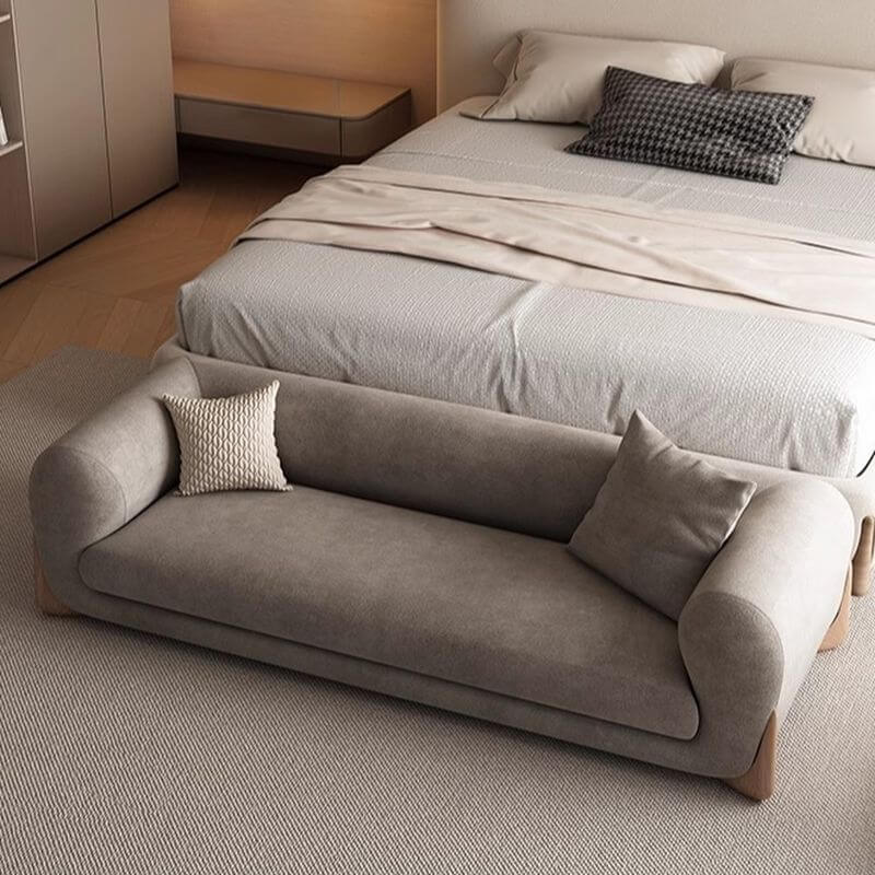 Simplistic Upholstered Solid Color Indoor Bench Seat with Rear Seat Back, Arms, and Padded Comfort Secondary image