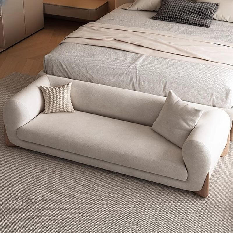 Simplistic Upholstered Solid Color Indoor Bench Seat with Rear Seat Back, Arms, and Padded Comfort Secondary image