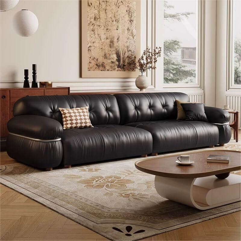 Midnight black floor sofa with armrests