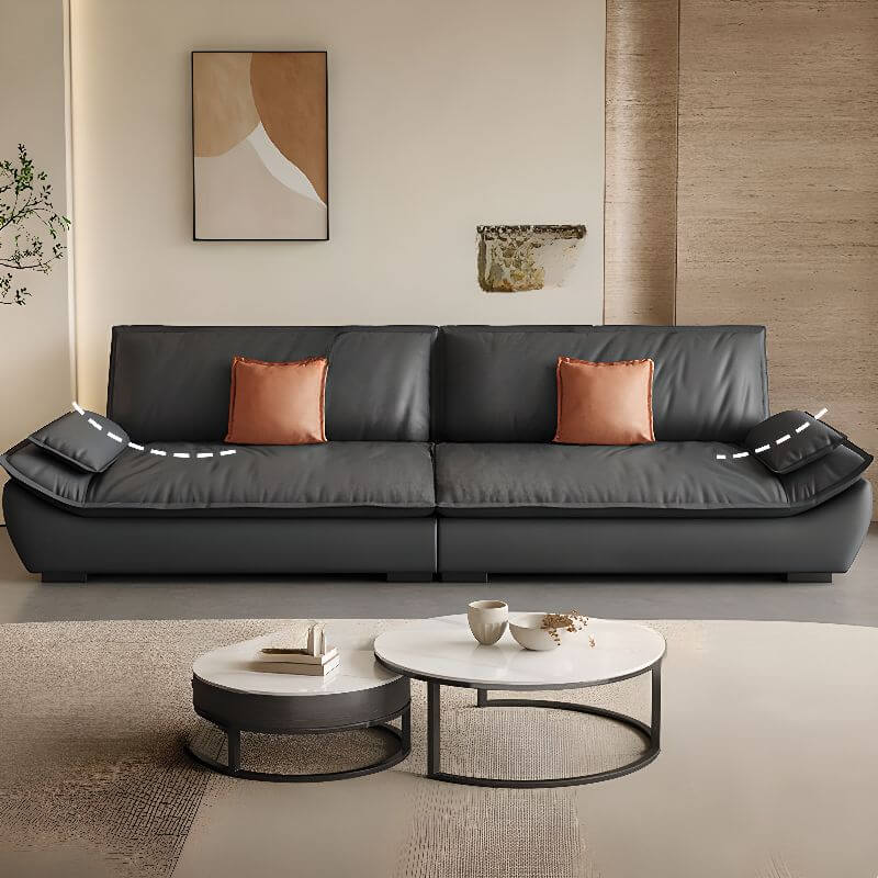 Matte black floor sofa with pillow top arm