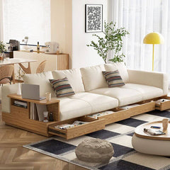 Sleek ash wood sofa couch in off-white