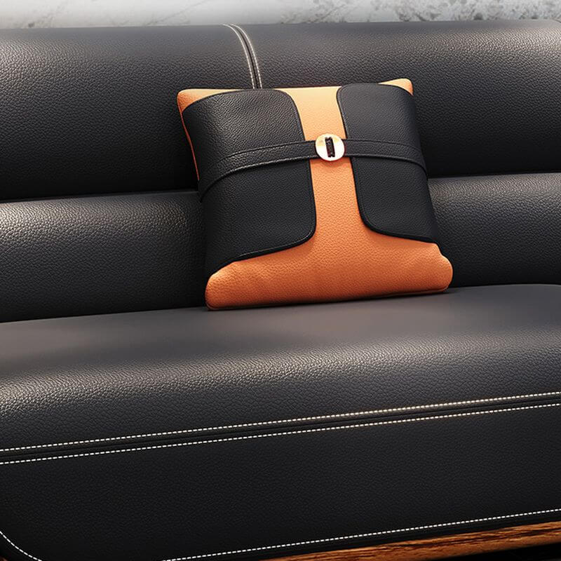 ドローイングルーム用のアームレストとビスケットバック付きのスリックなブラックソファカウチ/ラブシート サブ画像