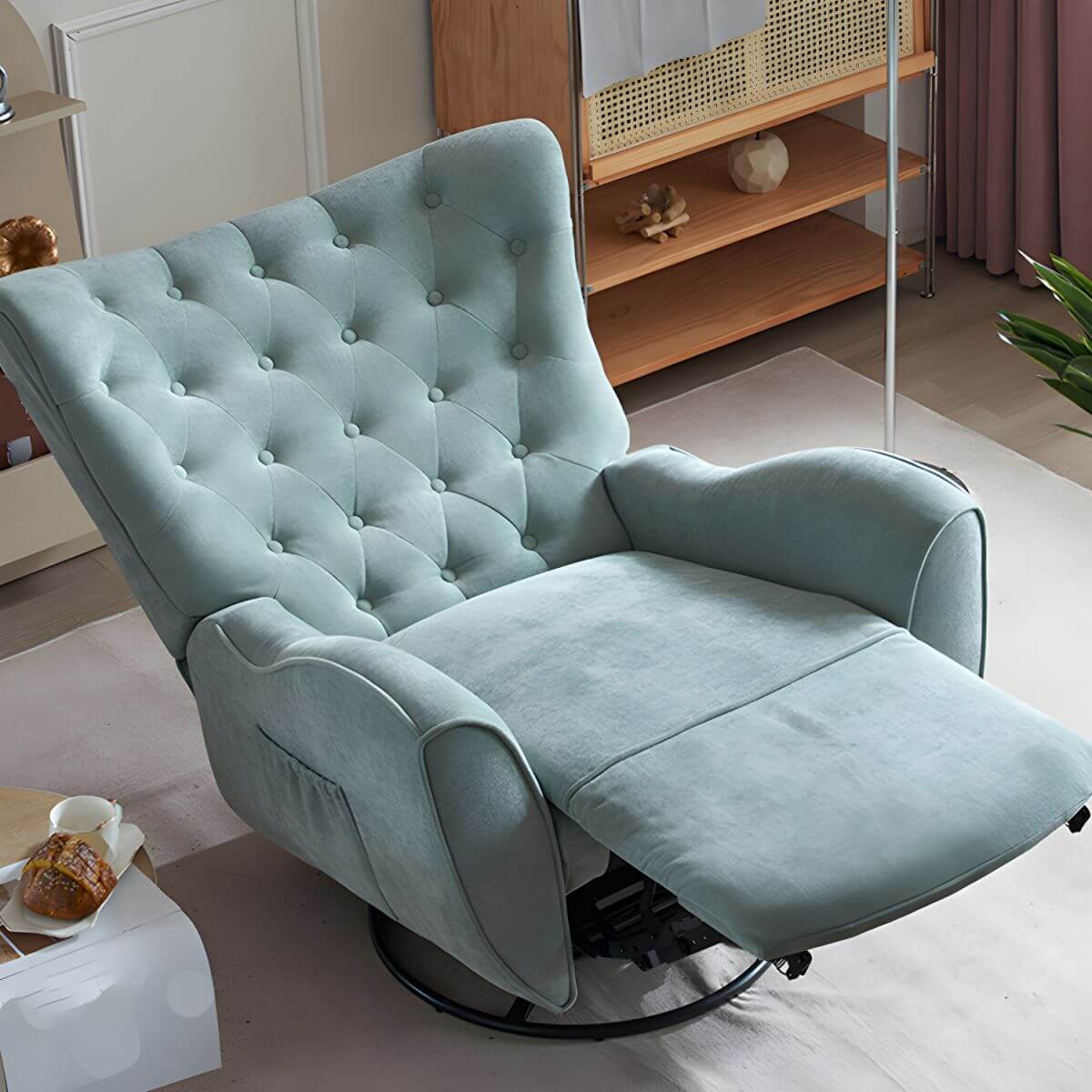 Small Wing Chair Recliner in Mint Green