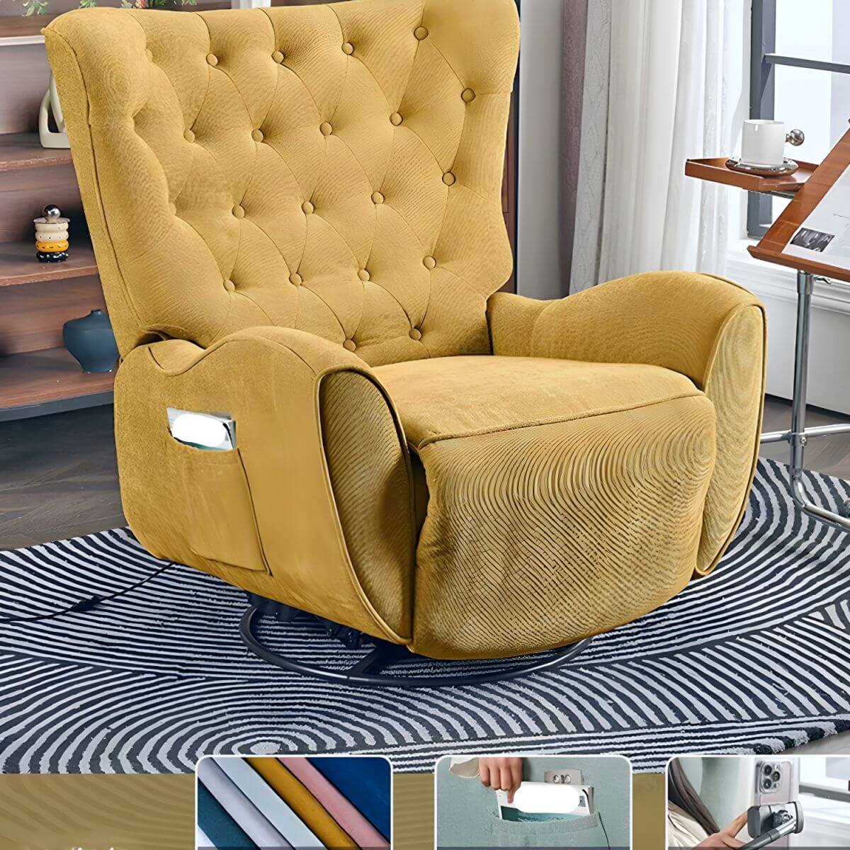 Small Wing Chair Recliner in Yellow