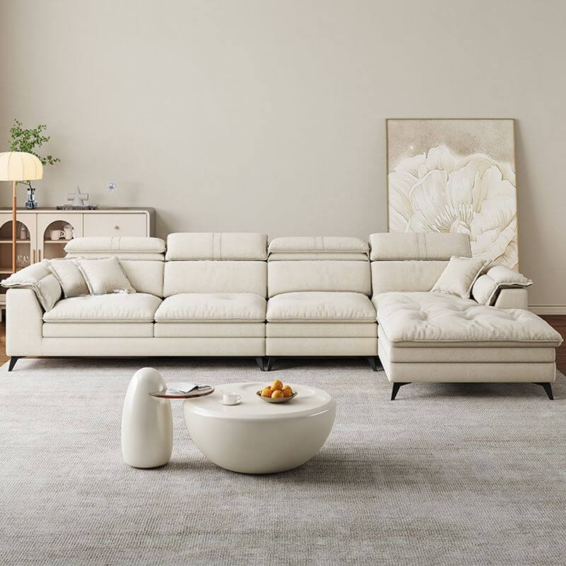 ソフトホワイトボタンチューティングL字型ソファシェーズ サブ画像