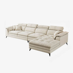 Soft-white button-tufted L-shape sofa chaise front view