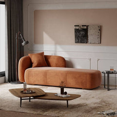 Left-Arm Chaise Lounge Sofa in Beige Flannel