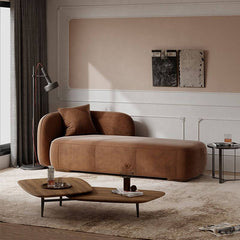 Beige Faux Leather Chaise Lounge Sofa