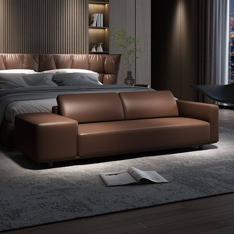 Einfarbige Gepolsterte Sitzbank mit Rückenlehne, Armlehnen und gepolstertem Sitz in einem trendigen Stil Zweitbild