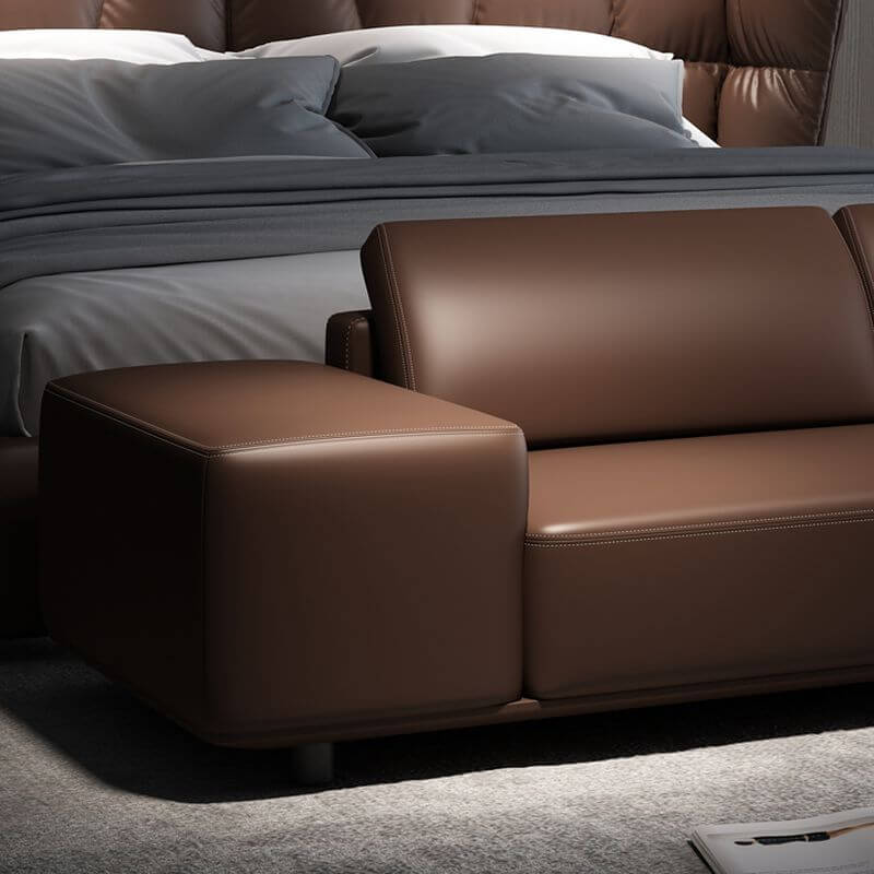 large sitting bench with solid color upholstery