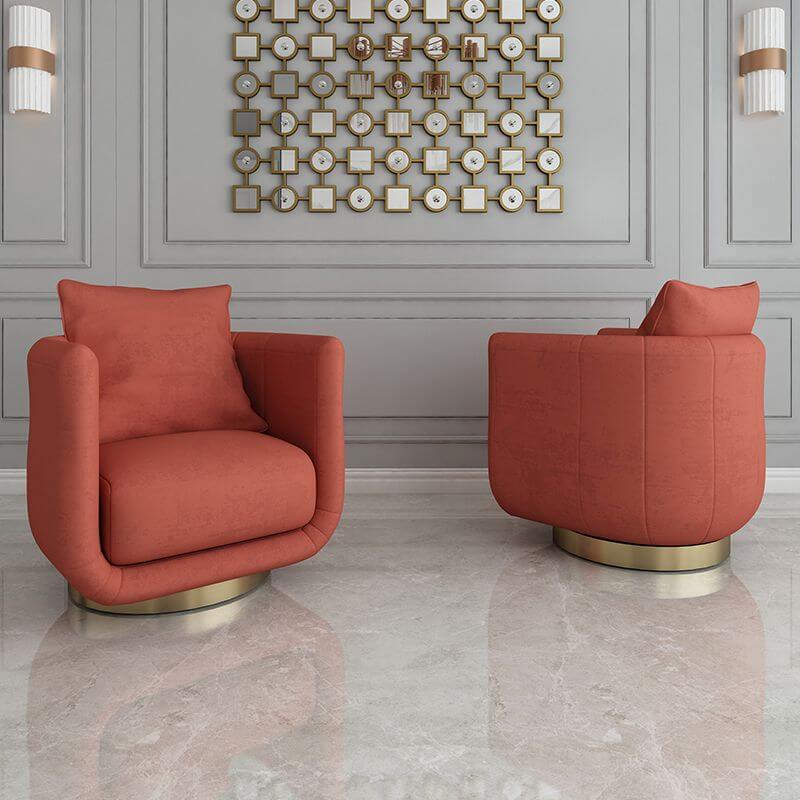 Unifarbener Stoff Fasssessel 29,53" Breit Kissenrücken Bezogener Stuhl Zweitbild