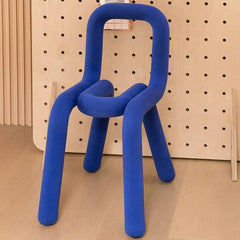 Detail shot of blue accent stool legs and frame