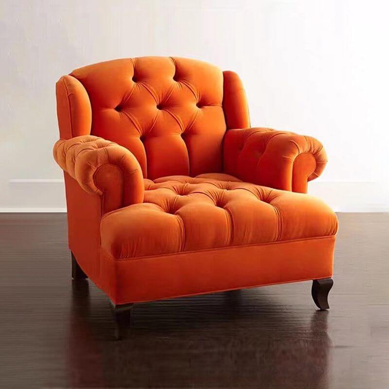 apricot color tufted arm chair side profile