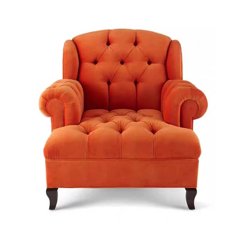 close-up of tufted back on arm chair