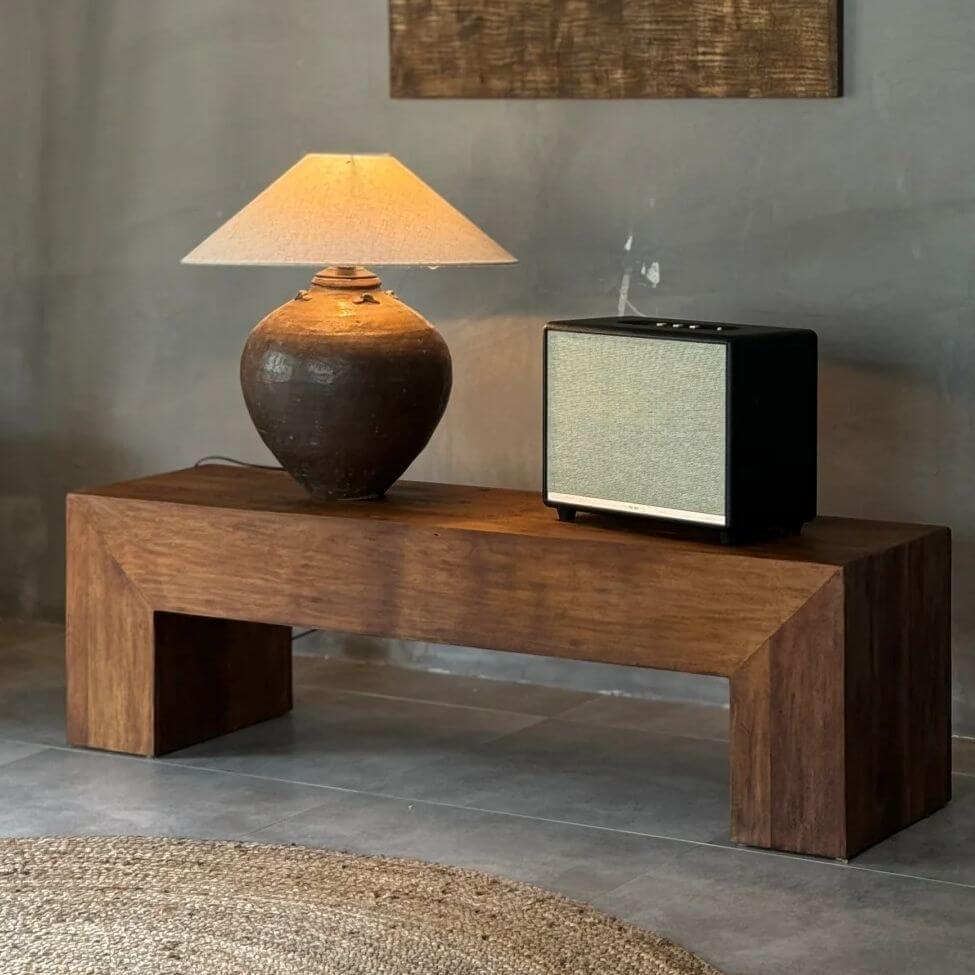 Einfarbige Rechteckige Holzbank Akzent in Sepia in einem lässigen Stil Zweitbild