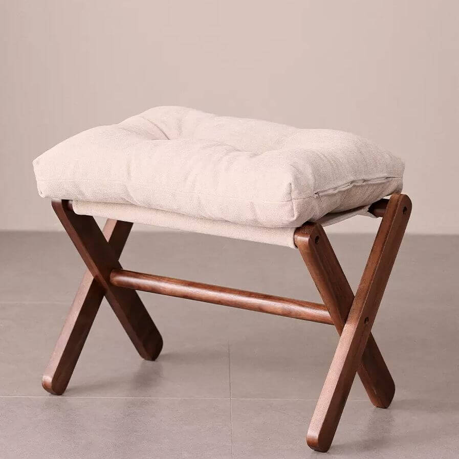 Rechteckiger Standard-Ottoman in Elfenbein mit abnehmbarem Kissenbezug und natürlichem Holzrahmen in einem einfachen Stil Zweitbild