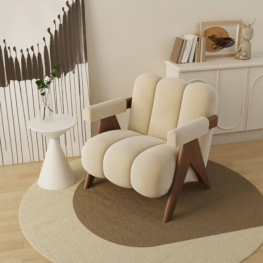 Beige and Grey Arm Chair with Fixed Back