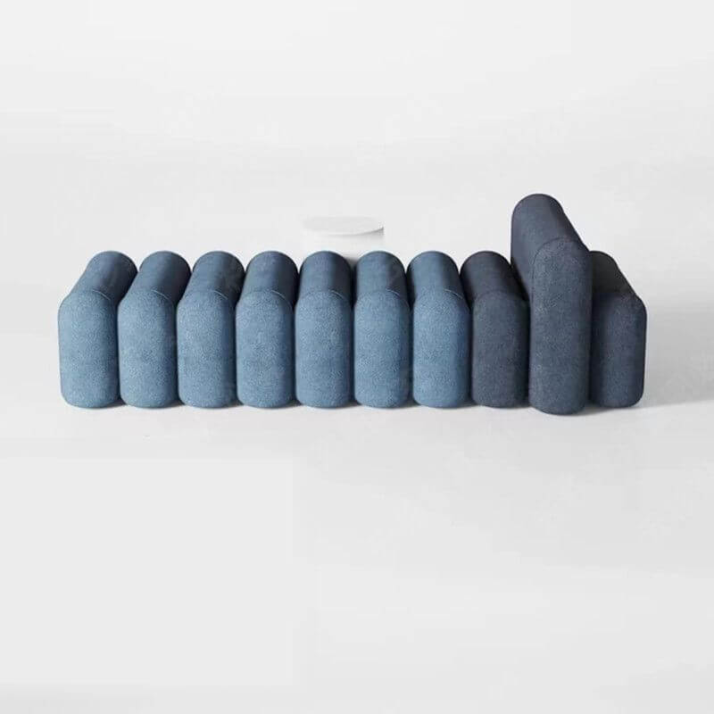 Solid color upholstered bench in cerulean