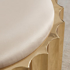 Close-up of silk upholstery on accent stool