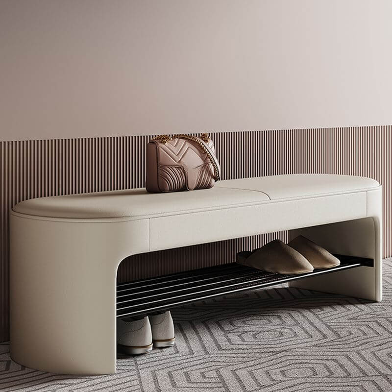 Solid Color Upholstered Shoe Bench in Off-White