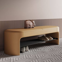 Solid Color Upholstered Shoe Bench in Off-White