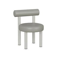 Beige upholstered vanity stool with metal legs