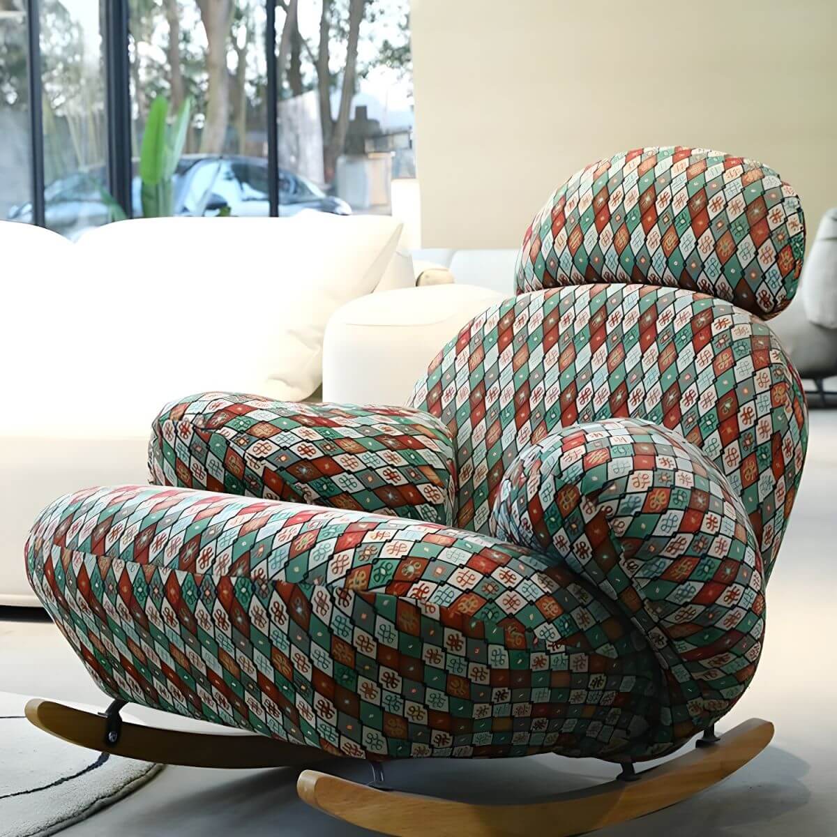 Yellow spindle rocking chair in living room