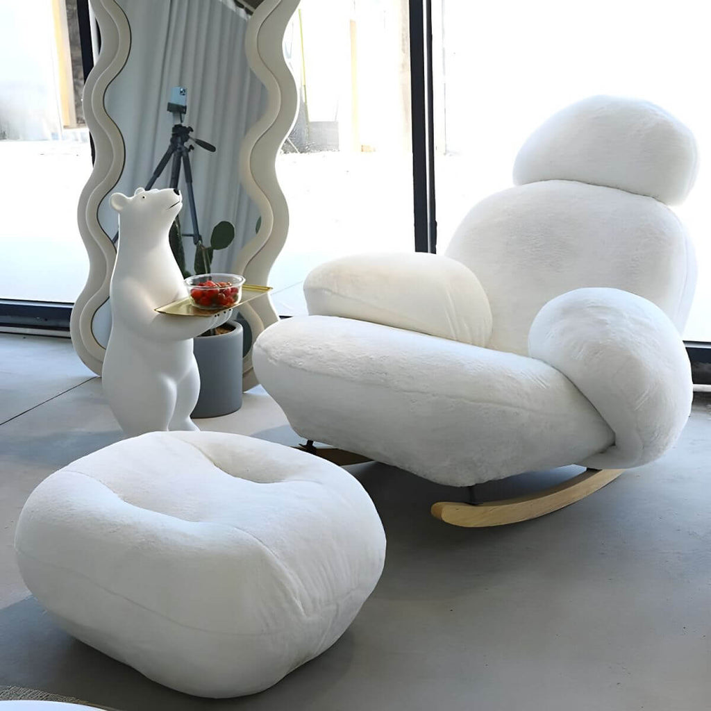 Pink indoor rocking chair with ottoman