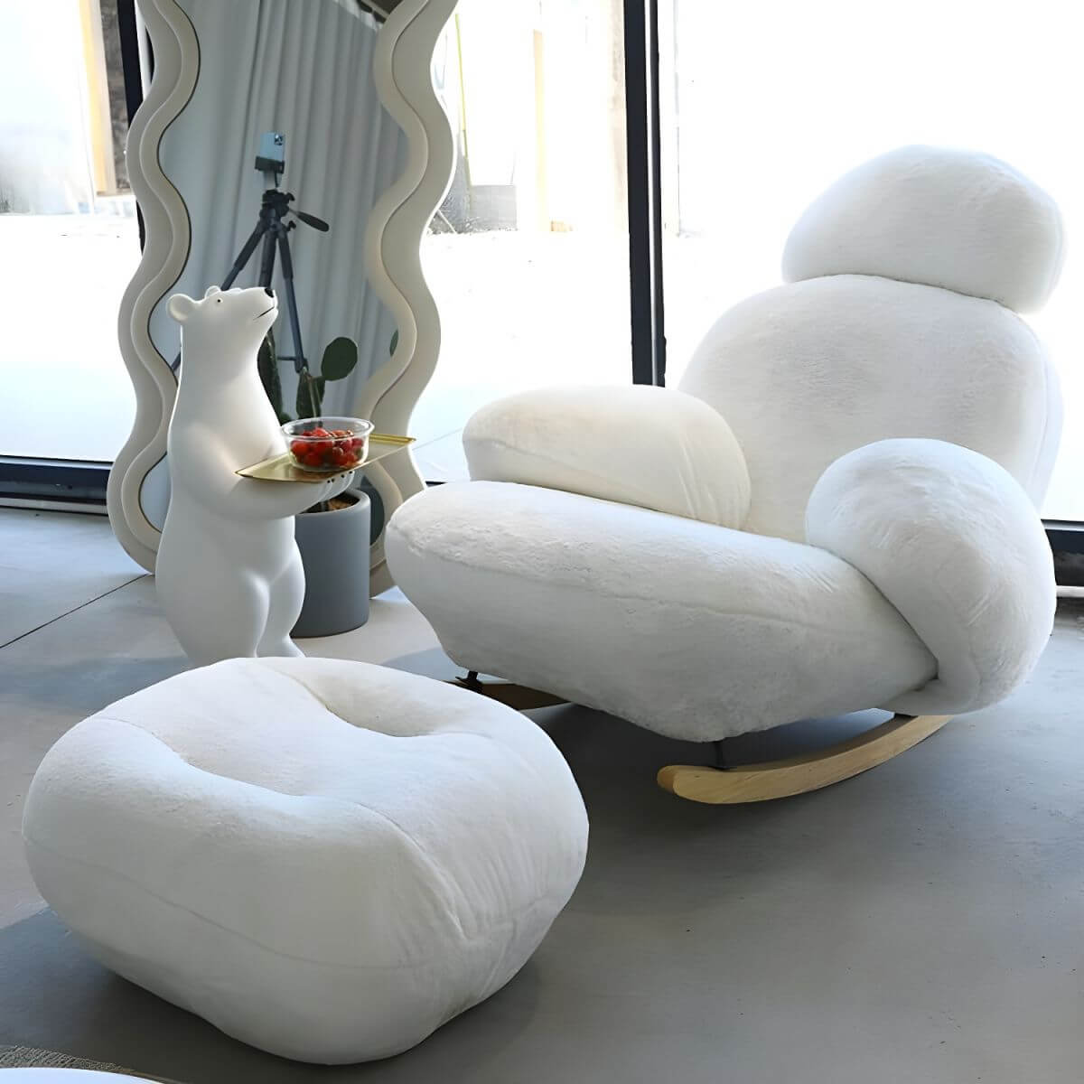 Pink indoor rocking chair with ottoman