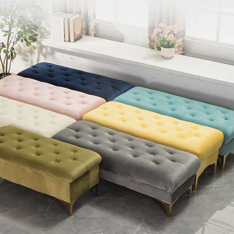 Ottomán Minimalista de Espuma Rectangular y Acolchado Estándar en Azul Pizarra/Rosa/Verde con Color Sólido y Resistente a los Arañazos Imagen secundaria del producto