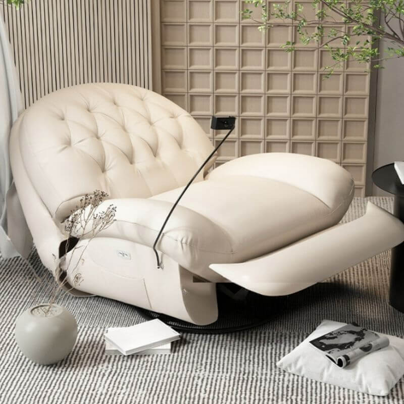 beige upholstered recliner