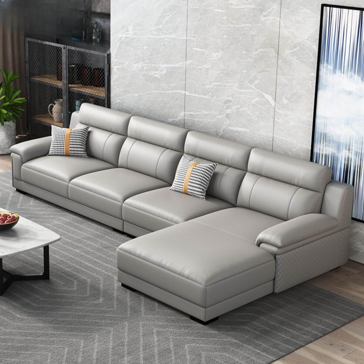 Stain Resistant L-Shape Sofa Chaise in Grey