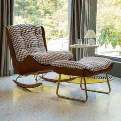 Modern brown upholstered rocking chair front view