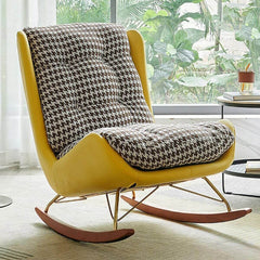 Modern brown upholstered rocking chair front view