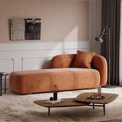 Apricot left-arm chaise with pillow