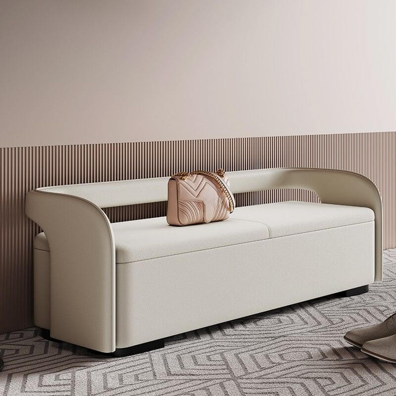 Upholstered Stainless Alloy Bench with Armrest