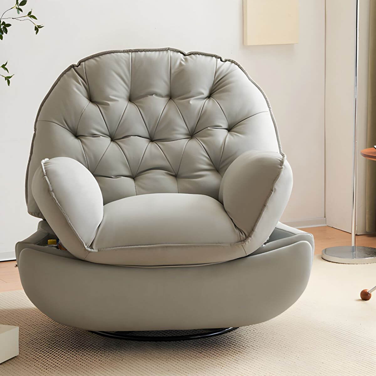 Standard Modern Ergonomic Recliner with Solid Faux Leather Upholstery and Built-In Storage Secondary image