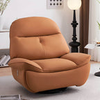 Standard size modern recliner in olive green faux leather upholstery