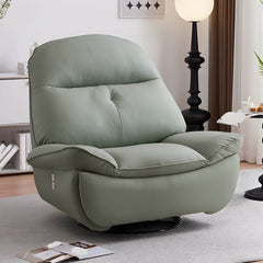 Standard size modern recliner in olive green faux leather upholstery