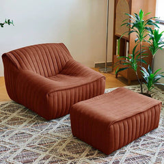 Living room with green suede bean bag chair