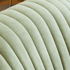 Living room with green suede bean bag chair