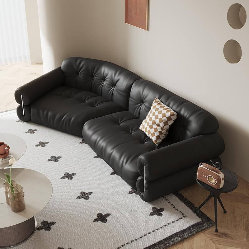 ミッドナイトブラックのスタンダードソファ、ラウンドアーム、1つの枕、隠されたサポート付き サブ画像