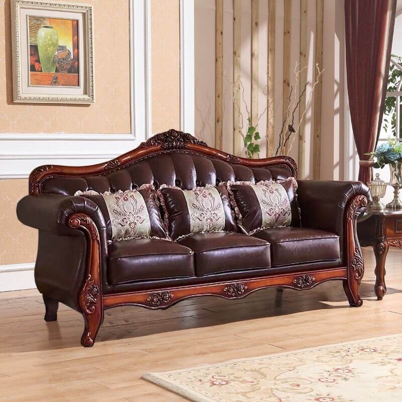 セージ/セピア/アイボリーのアームレスト付きスタンダードソファ、3人用、3つのクッション付き サブ画像